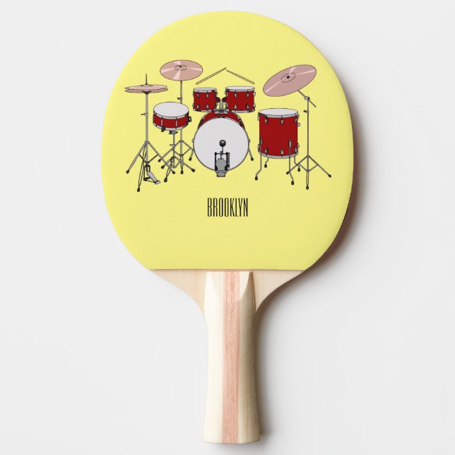 Drum kit cartoon illustration  ping pong paddle (Front)