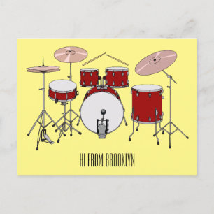 Drum kit cartoon illustration  postcard