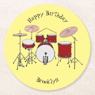 Drum kit cartoon illustration round paper coaster