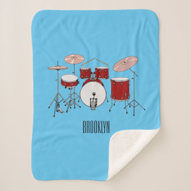 Drum kit cartoon illustration sherpa blanket (Front)
