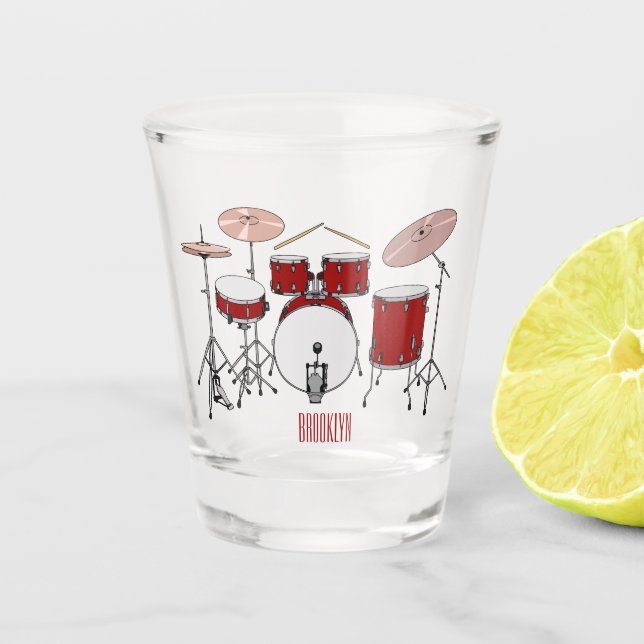 Drum kit cartoon illustration  shot glass (Front)