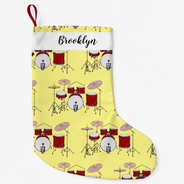 Drum kit cartoon illustration small christmas stocking (Front)