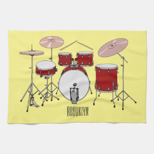 Drum kit cartoon illustration  tea towel