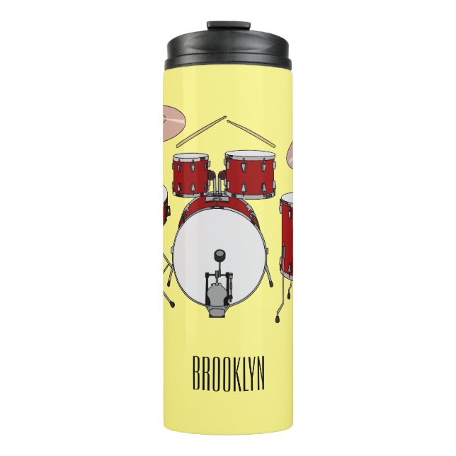 Drum kit cartoon illustration  thermal tumbler (Front)