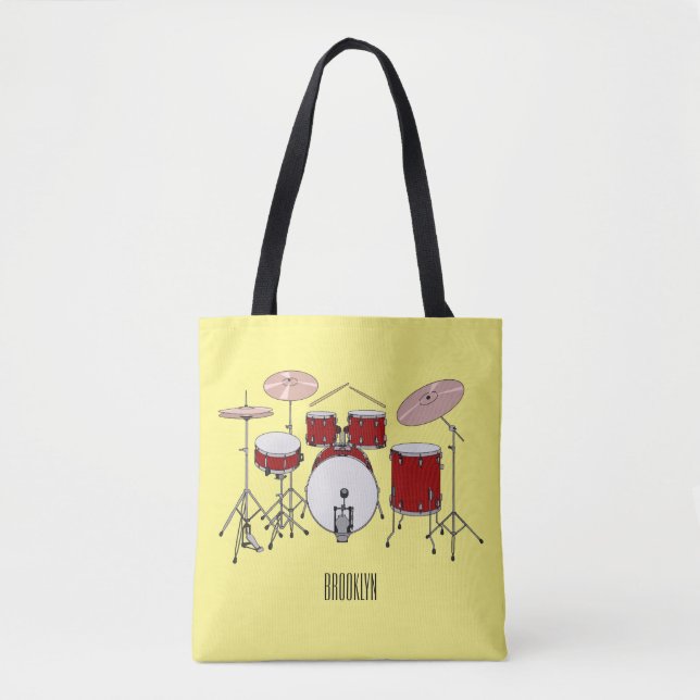 Drum kit cartoon illustration  tote bag (Front)