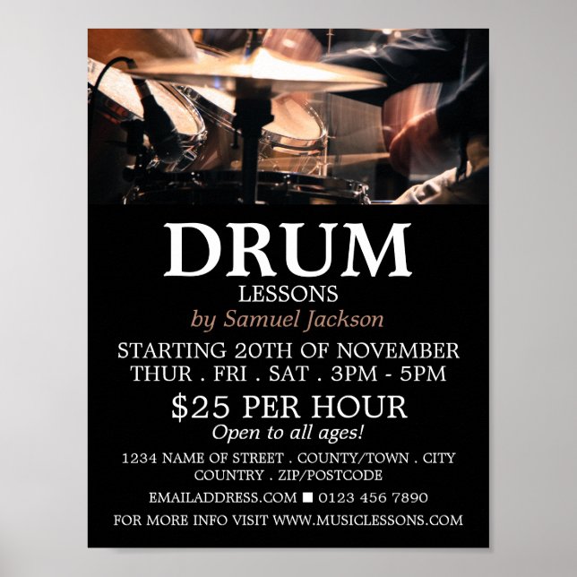 Drum Kit, Drum Lessons Advertising Poster (Front)