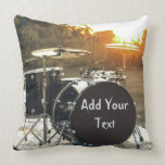 Drum Kit Drummer Rock  Personalise Customise Cushion<br><div class="desc">Black drum Kit in the sunlight 
Perfect for the drummer who loves a little rock and roll in their life

This is perfect to personalise and customise with your band name,  lyrics,  date,  name,  or anything else your little heart desires... the possibilities are endless!</div>