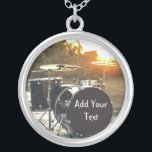 Drum Kit Drummer Rock  Personalise Customise Silver Plated Necklace<br><div class="desc">Black drum Kit in the sunlight 
Perfect for the drummer who loves a little rock and roll in their life

This is perfect to personalise and customise with your band name,  lyrics,  date,  name,  or anything else your little heart desires... the possibilities are endless!</div>