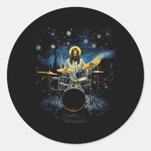 Drum Kit Percussionist Drummer Van Gogh Jesus Play Classic Round Sticker