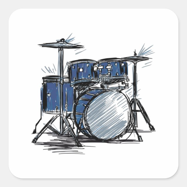 Drum Kit Sketch Music Square Sticker (Front)