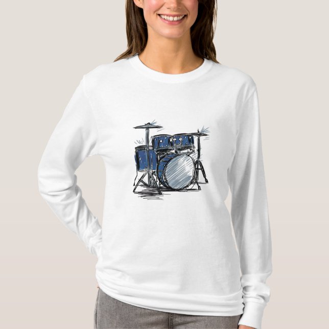 Drum Kit Sketch Music T-Shirt (Front)