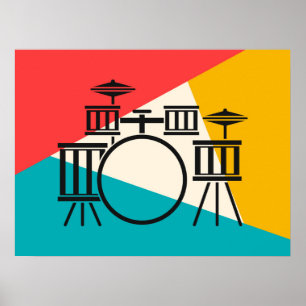 Drum Kit Tri-Colour - Turquoise Coral Gold Poster