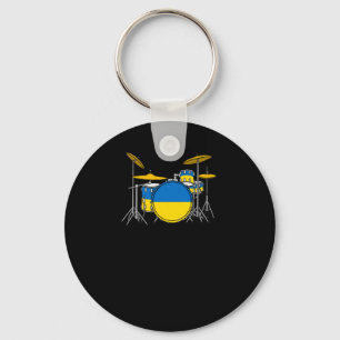 Drum Kit Ukrainian Flag Drummer Musician Sticker Key Ring