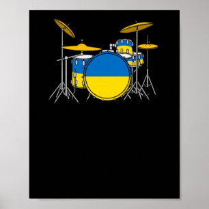 Drum Kit Ukrainian Flag Drummer Musician Sticker  Poster