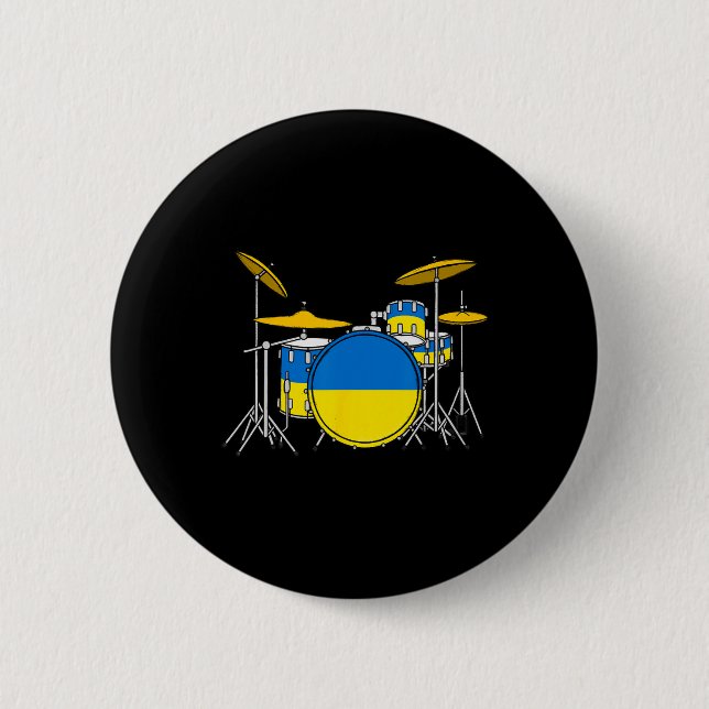 Drum Kit Ukrainian Flag Ukraine Drummer Musician  6 Cm Round Badge (Front)