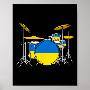Drum Kit Ukrainian Flag Ukraine Drummer Musician Poster