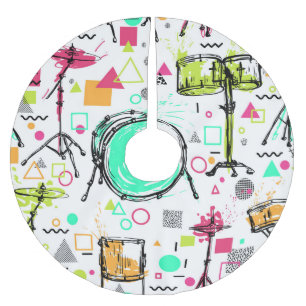 Drum Kit: Watercolor Memphis Retro. Brushed Polyester Tree Skirt