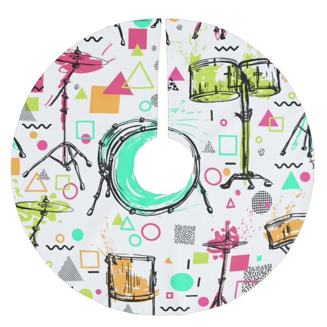 Drum Kit: Watercolor Memphis Retro. Brushed Polyester Tree Skirt (Front)