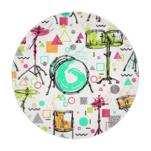 Drum Kit: Watercolor Memphis Retro. Cutting Board