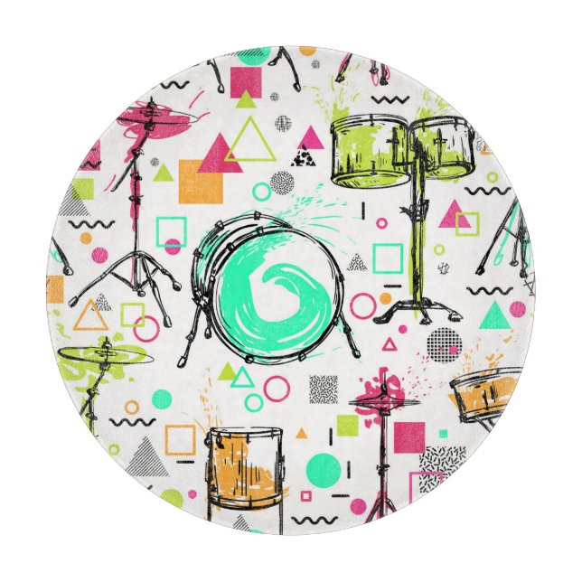 Drum Kit: Watercolor Memphis Retro. Cutting Board (Front)