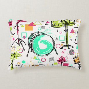 Drum Kit: Watercolor Memphis Retro. Decorative Cushion