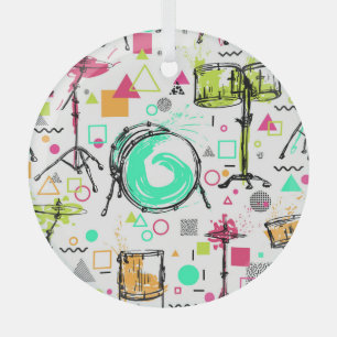 Drum Kit: Watercolor Memphis Retro. Glass Tree Decoration
