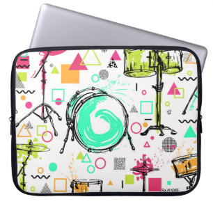 Drum Kit: Watercolor Memphis Retro. Laptop Sleeve