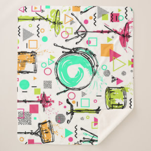 Drum Kit: Watercolor Memphis Retro. Sherpa Blanket