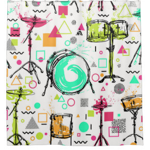 Drum Kit: Watercolor Memphis Retro. Shower Curtain