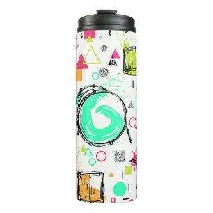 Drum Kit: Watercolor Memphis Retro. Thermal Tumbler
