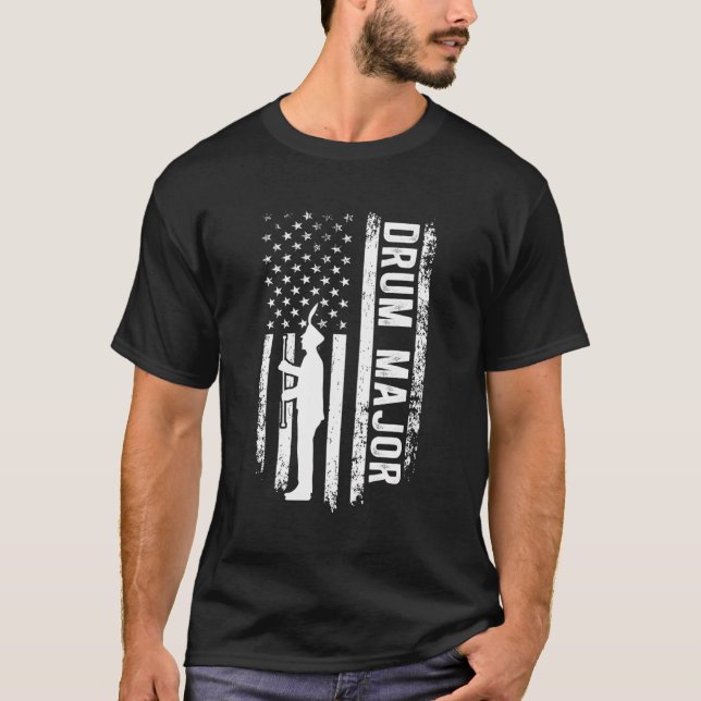 Drum Major American Flag Marching Band Drum Majors T-Shirt (Front)