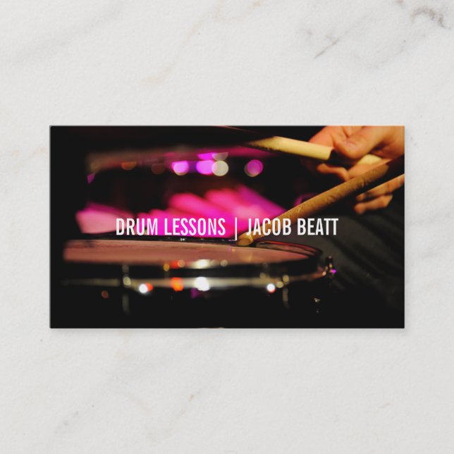 Drum Music Lessons Drumsticks Band Teacher Business Card (Front)