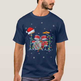 Drum Music Lover Xmas Lights Santa Drum Christmas  T-Shirt