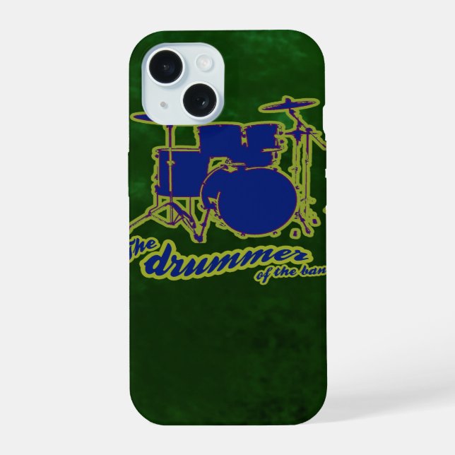 drum on dirty green background iPhone 15 case (Back)