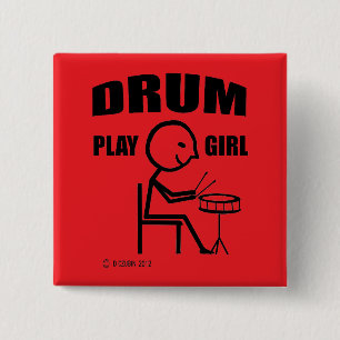 Drum Play Girl 15 Cm Square Badge