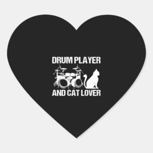 Drum Player And Cat Lover Drumming Musician Drums Heart Sticker