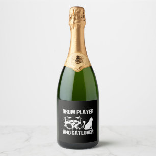 Drum Player And Cat Lover Drumming Musician Drums Sparkling Wine Label