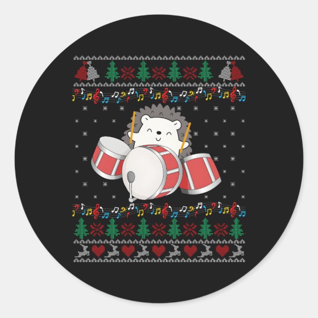Drum Player Ugly Hedgehog Classic Round Sticker (Front)