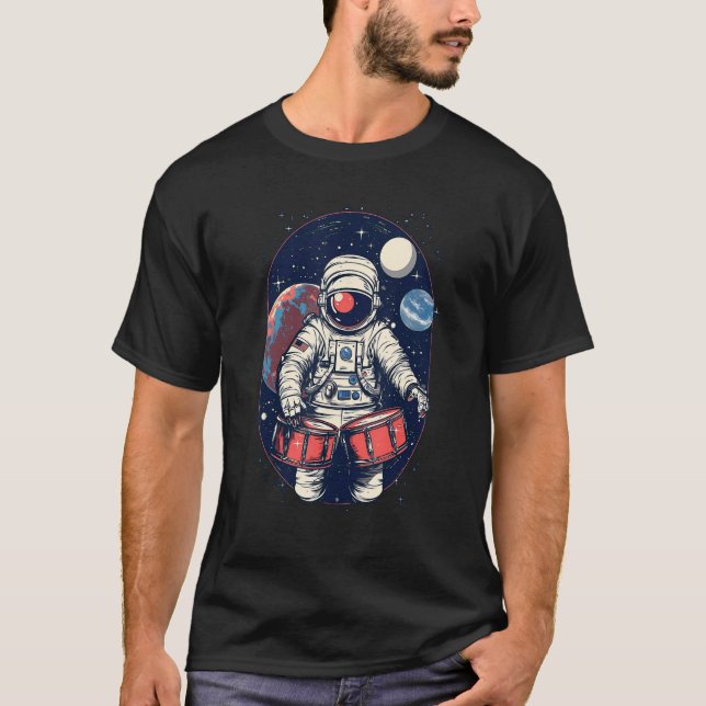 Drum Playing Astronaut Astronaut Drummer Boy Space T-Shirt (Front)