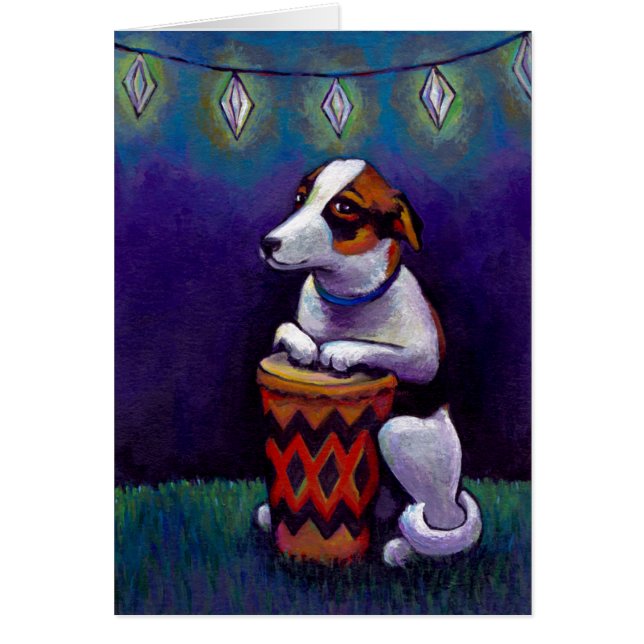 Drum playing dog fun original bongo drumming art (Front)