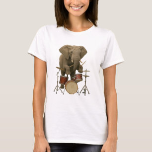 Drum-Playing Elephant Design woman T-shirt