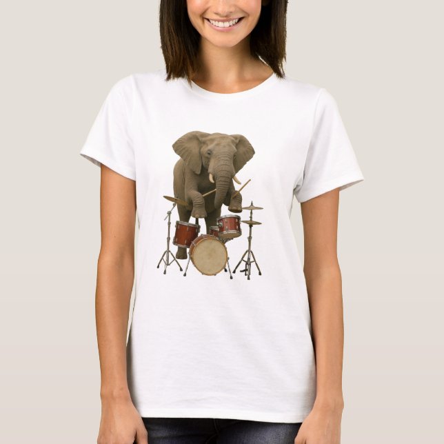 Drum-Playing Elephant Design woman T-shirt (Front)