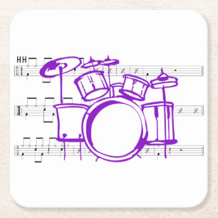 Drum Set and Music Square Paper Coaster