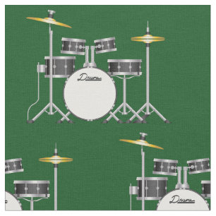 Drum Set Band Music Musician Room Decor Green Fabric