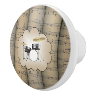 Drum Set ~ Cloud ~ Rolled Sheet Music Background ~ Ceramic Knob