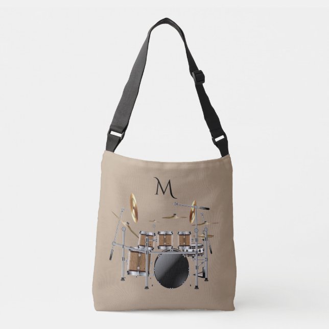 Drum Set Drummer Monogram Tote Bag (Front)