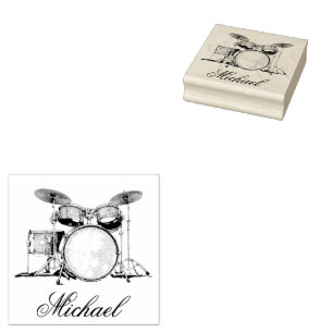 Drum Set Drummer Personalised Rubber Stamp