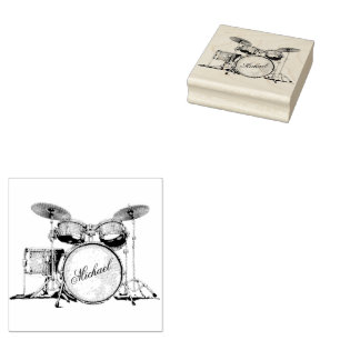 Drum Set Drummer Personalised Rubber Stamp