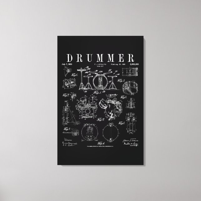 Drum Set Kit Vintage Patent Drummer Drawing Print (Front)