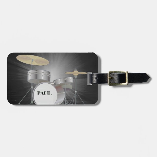 Drum Set Luggage Tag with Leather Strap (Front Horizontal)
